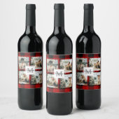 赤バッファロープレイド&コラージュの写真とイニシャル ワインラベル (ボトル)