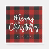 赤バッファロープレイド&メリークリスマス|個人名 スタンダードランチョンナプキン (正面)