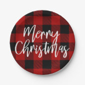 赤バッファロープレイド&メリークリスマス|個人名 ペーパープレート (正面)