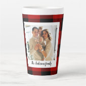 赤バッファロープレイド&個人名と写真 カフェラテマグ (正面)