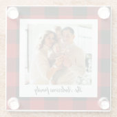 赤バッファロープレイド&個人名と写真 ガラスコースター (裏面)