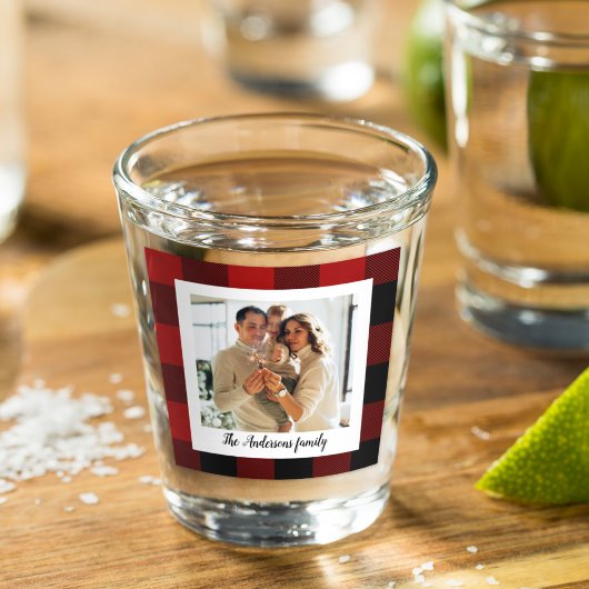 赤バッファロープレイド&個人名と写真 ショットグラス