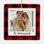 赤バッファロープレイド&個人名と写真 セラミックオーナメント (裏面)