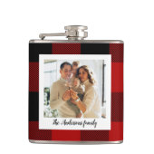 赤バッファロープレイド&個人名と写真 フラスク (正面)