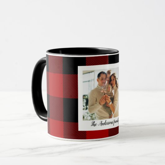 赤バッファロープレイド&個人名と写真 マグカップ (正面左)