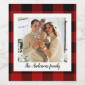 赤バッファロープレイド&個人名と写真 ワインラベル (シングルラベル)