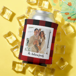 赤バッファロープレイド&個人名と写真 缶クーラー