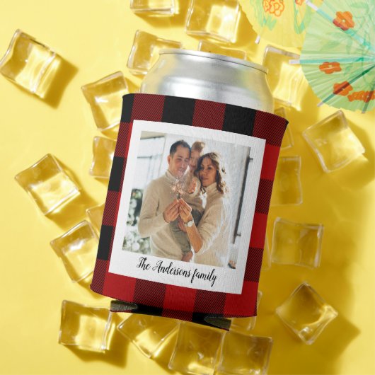 赤バッファロープレイド&個人名と写真 缶クーラー (インサイチュ 夏)