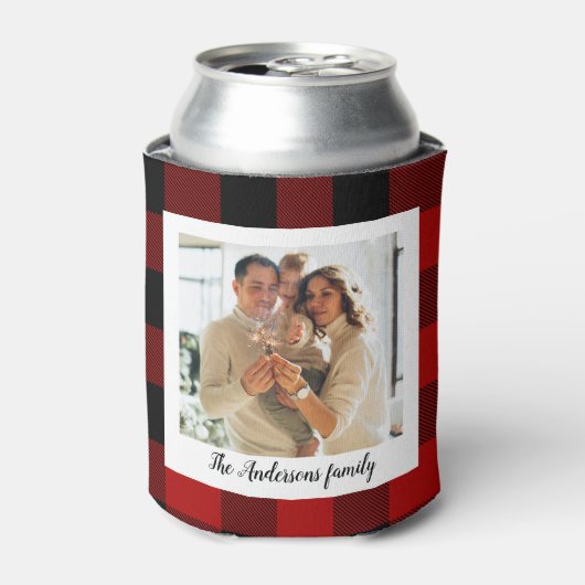 赤バッファロープレイド&個人名と写真 缶クーラー (缶正面)