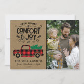 赤バッファロー格子状トラック写真クリスマスカード (正面)