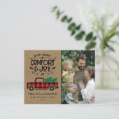 赤バッファロー格子状トラック写真クリスマスカード ポストカード (スタンド正面)