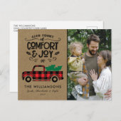 赤バッファロー格子状トラック写真クリスマスカード ポストカード (正面/裏面)