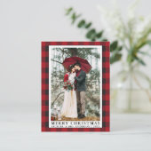 赤バッファロー・プレイド・メリー・ク結婚リスマスの写真 ポストカード (スタンド正面)