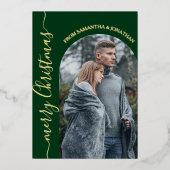 赤バッファローPlaidのエレガントクリスマス家族の写真 箔シーズンカード (正面)