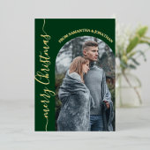 赤バッファローPlaidのエレガントクリスマス家族の写真 箔シーズンカード (立ち正面)