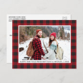 赤バッファローPlaid新年の幸せな写真 ポストカード (正面/裏面)