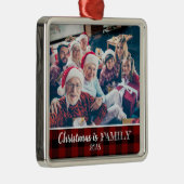 赤バッファ素朴ロープレイド写真クリスマスファミリー メタルオーナメント (右)