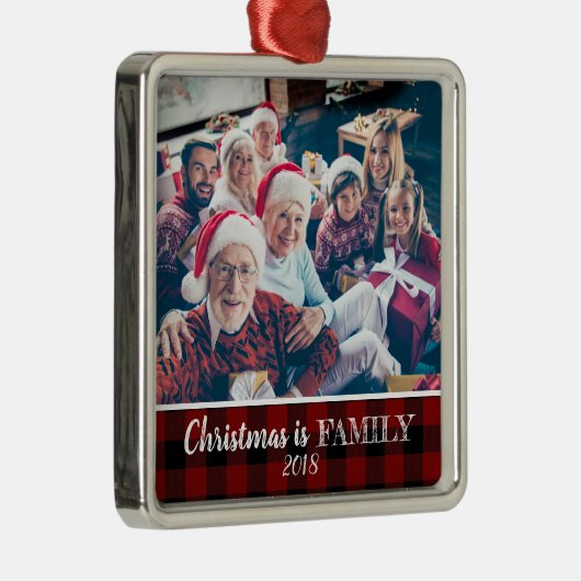 赤バッファ素朴ロープレイド写真クリスマスファミリー メタルオーナメント (右)