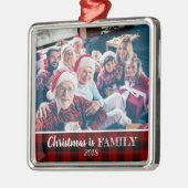 赤バッファ素朴ロープレイド写真クリスマスファミリー メタルオーナメント (左)