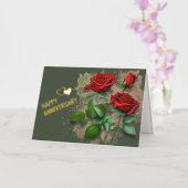 赤バラとホイルハッピーアニバーサリーカード 箔グリーティングカード (蘭)