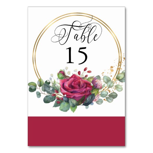 赤バラとユーカリ金ゴールド枠 テーブルナンバー (裏面)