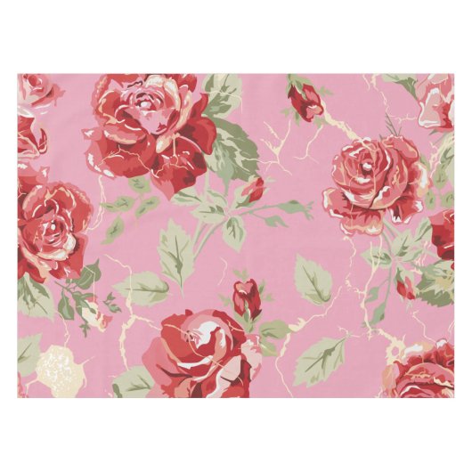 赤バラと白クラシックプリントテーブルクロス テーブルクロス (正面(横))