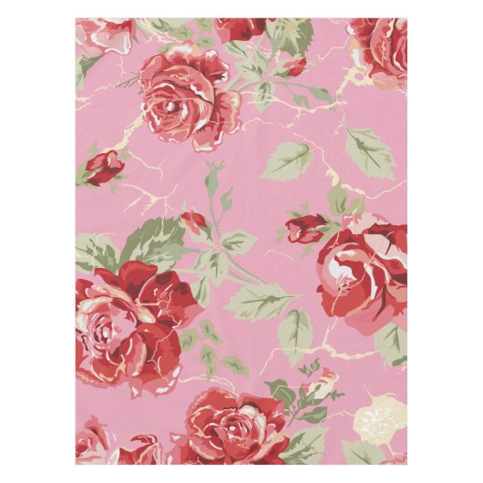 赤バラと白クラシックプリントテーブルクロス テーブルクロス (正面)