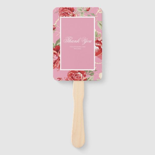 赤バラと白クラシックプリントハンドファン ハンドファン (正面)