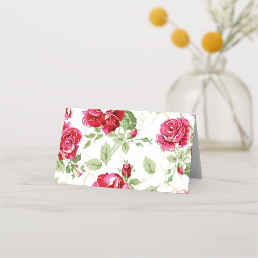 赤バラと白クラシックプリント座席表 プレイスカード (裏面)