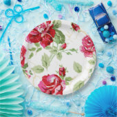 赤バラと白クラシックプリント紙プレート ペーパープレート (パーティー)