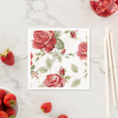 赤バラと白クラシックプリント スタンダードカクテルナプキン (インサイチュ)