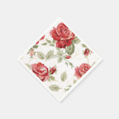 赤バラと白クラシックプリント スタンダードカクテルナプキン (角)