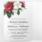 赤バラと白マグノリアボタニカル結婚ズ 三つ折り招待状 (内部最初)