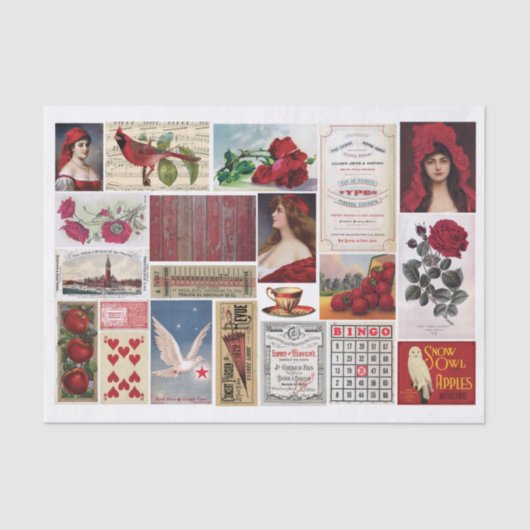 赤バラと赤をテーマにしたコラージュ、かわいらし女の子など 薄葉紙 (正面)