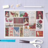 赤バラと赤をテーマにしたコラージュ、かわいらし女の子など 薄葉紙 (クラフト)