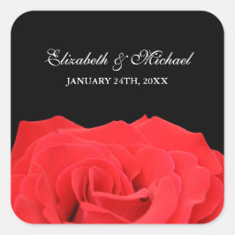 赤バラと黒の結婚式の引き出物ラベル ハートシール