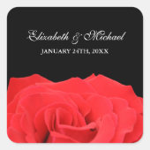 赤バラと黒の結婚式の引き出物ラベル ハートシール (正面)