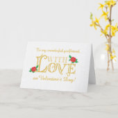 赤バラのカードとガールフレンドのバレンタインデー カード (黄色い花)