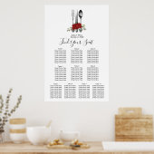 赤バラのフローラ結婚のシーティングチャート ポスター (キッチン)