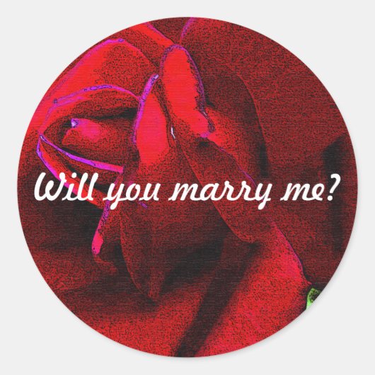 赤バラのメッセージ「結婚してくれるか?」 ラウンドシール (正面)