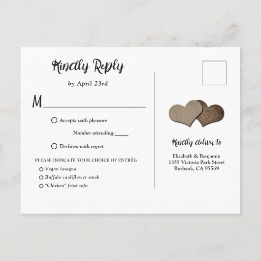 赤バラひまわりウェディング素朴RSVPポストカード インビテーションポストカード (裏面)