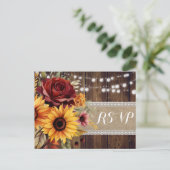 赤バラひまわりウェディング素朴RSVPポストカード インビテーションポストカード (スタンド正面)