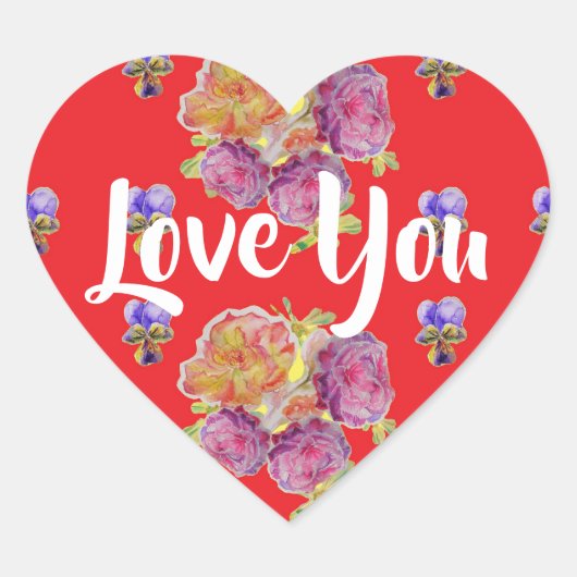 赤バラバラ模様花フローラ愛 ハートシール (正面)