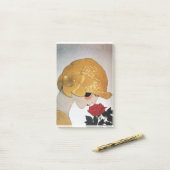 赤バラ付き婦人美しいファッション ポストイット (デスク上)