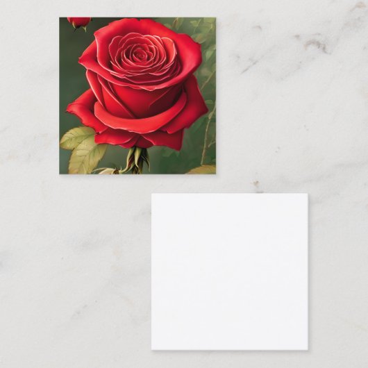 赤バラ植物体絵画のステッカー スクエア名刺 (正面/裏面)