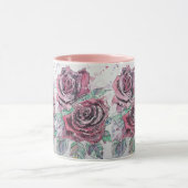 赤バラ水彩及びインクバラ絵画ズマグ マグカップ (中央)
