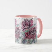 赤バラ水彩及びインクバラ絵画ズマグ マグカップ (正面右)