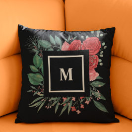 赤バラ水彩花模様 クッション