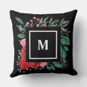 赤バラ水彩花模様 クッション (裏面)