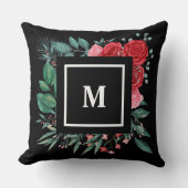 赤バラ水彩花模様 クッション (正面)